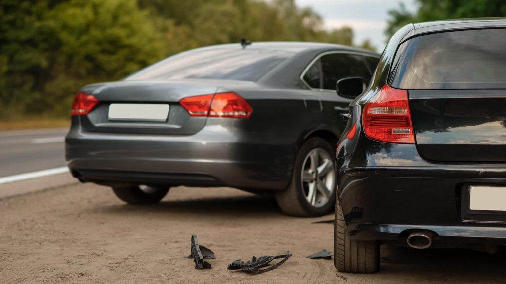 A damaged car after a road crash
