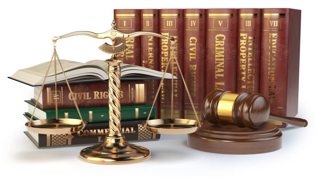 Scales of justice, gavel and law books